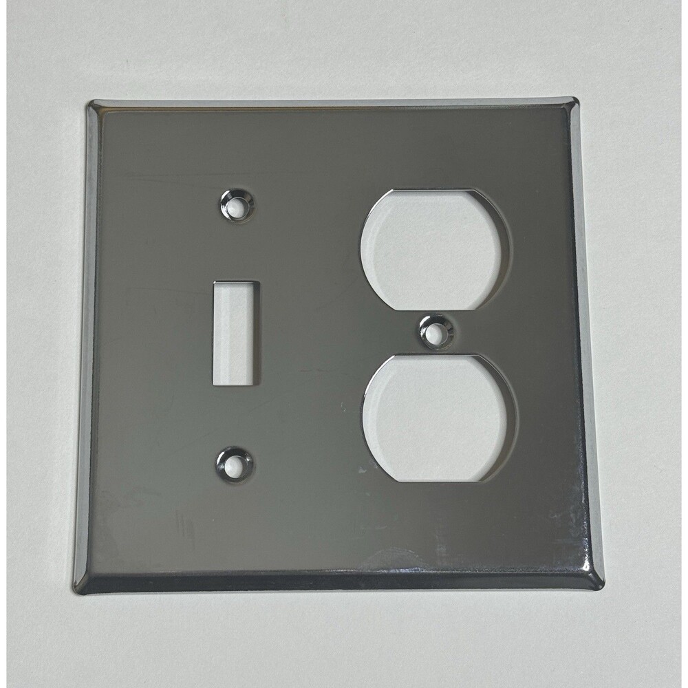 Restoration Hardware Metal Single Switch w/2 Outlet Cover Polished Chrome $15